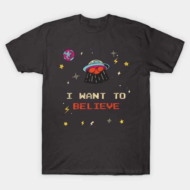 Distressed UFO I Want To Believe T-Shirt by Golden Eagle Design Studio